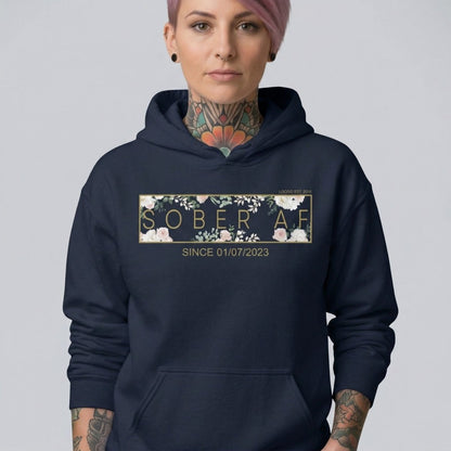 Recovery Hoodie | Women's Sober AF Flower Hoodie with Custom Date