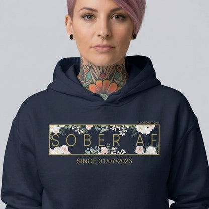 Recovery Hoodie | Women's Sober AF Flower Hoodie with Custom Date