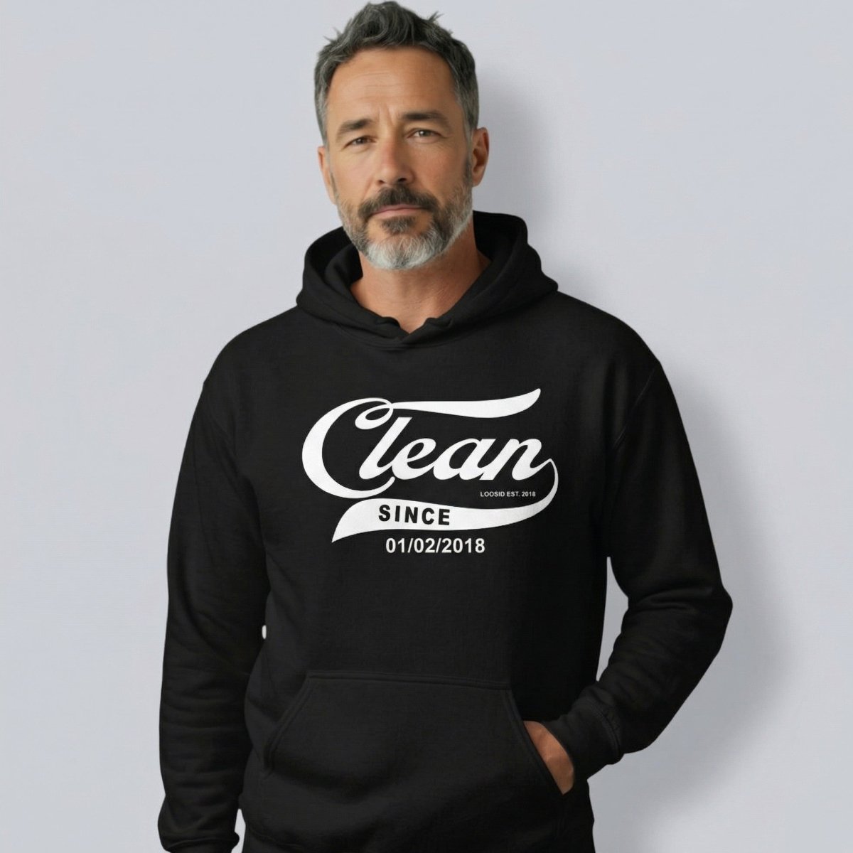 Recovery Hoodie | Men's Clean Since Hoodie with Custom Sobriety Date