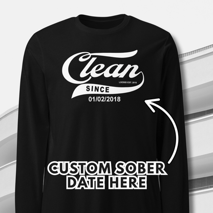 Men's Clean & Sober Long Sleeve T-shirt with Custom Sobriety Date