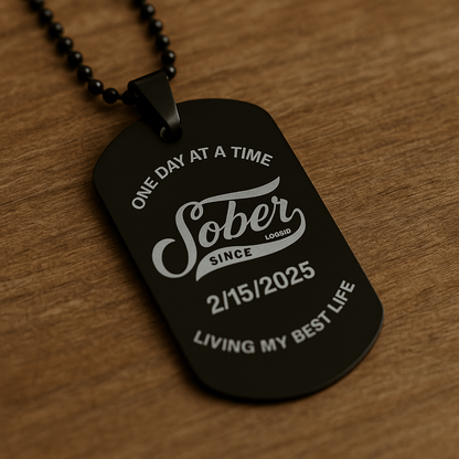 Sober Jewelry | Engraved Dog Tag with Personalized 'Sober Since' Date