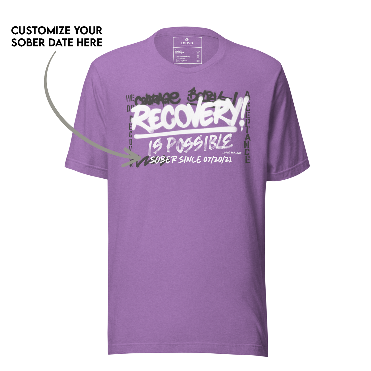 Inspirational Sober T Shirt promoting recovery pride