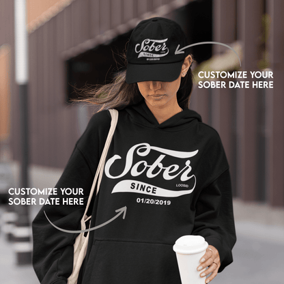Women's Sober Since Hoodie + Trucker Hat Bundle w/ Personalized Sobriety Date