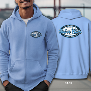 Sober Club Badge Unisex Zip Hoodie with Custom Sobriety Date (Front & Back)