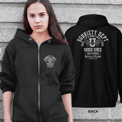 Sobriety Dept Zip Hoodie – Sober AF 24/7 with Custom Sobriety Date