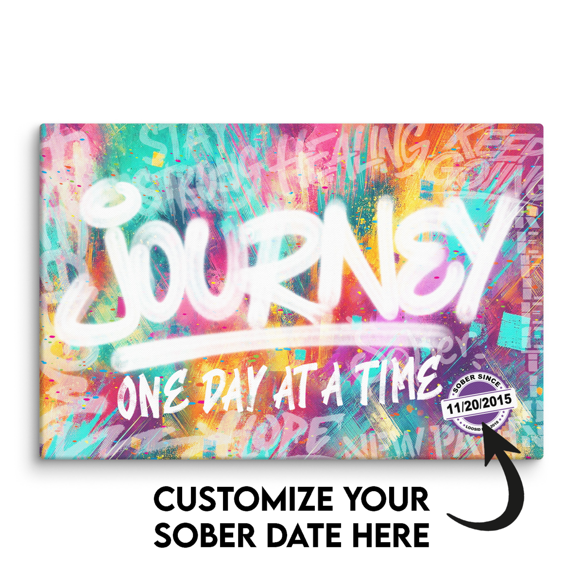 Journey One Day At A Time  Canvas w/ Personalized Sobriety Date