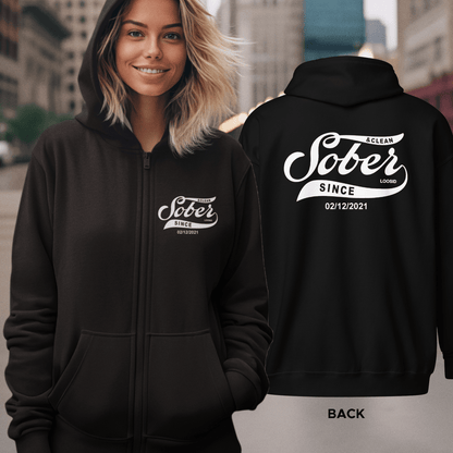 Recovery Zip Hoodie | Sober Since Unisex Hoodie with Custom Sobriety Date