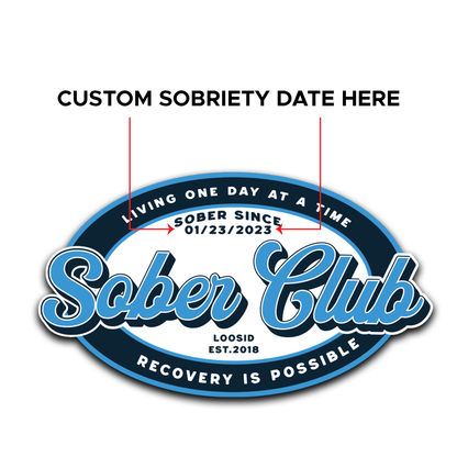 Sober Club Badge Unisex Zip Hoodie Front and Back Print  Hoodie with Custom Sobriety Date (Front & Back)