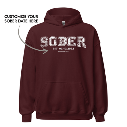 Sober Collegiate Hoodie W/ Personalize Sobriety Date