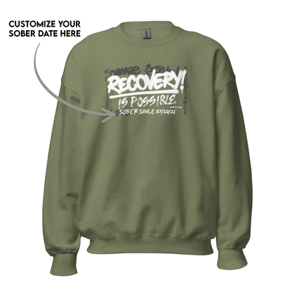 Personalized Recovery Sweater featuring custom sober date