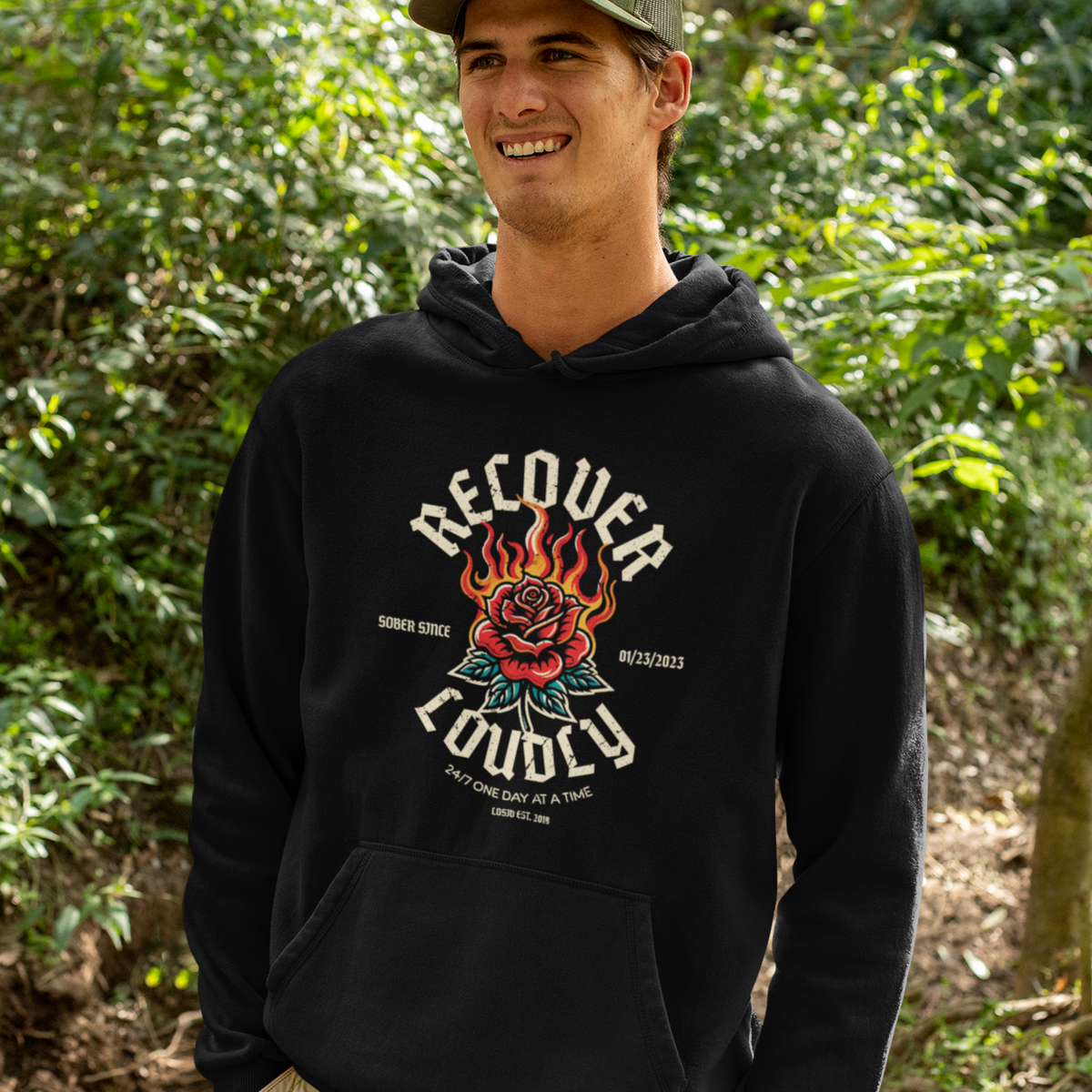Recovery Hoodie celebrating sobriety and personal growth