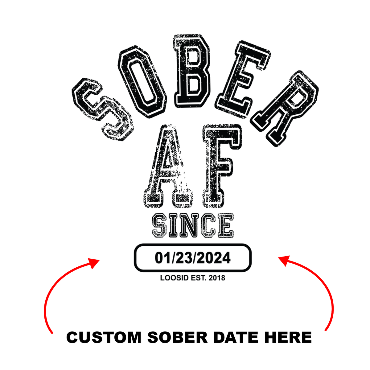 Recovery Hoodie featuring custom sobriety date crest