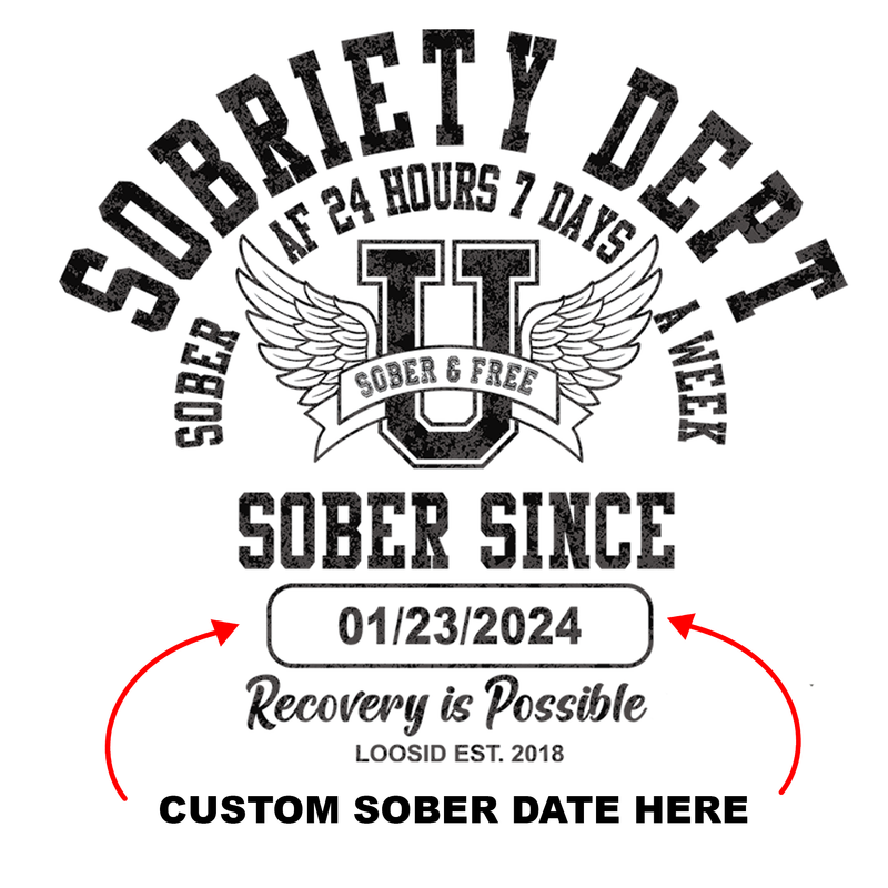 Recovery Hoodie featuring custom sobriety date detail