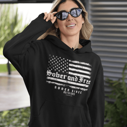Recovery Hoodie | Sober and Free Custom Sobriety Date Sweatshirt