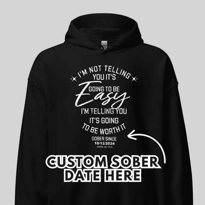 I'm Not Telling Custom Sobriety Date Recovery Hoodie flat lay styled image (view 3)