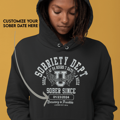 Recovery Hoodie with bold collegiate varsity design