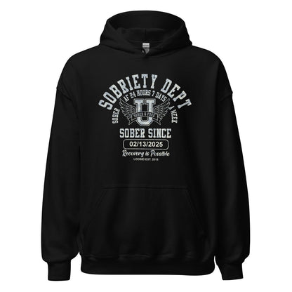Recovery Hoodie with distressed vintage-style lettering