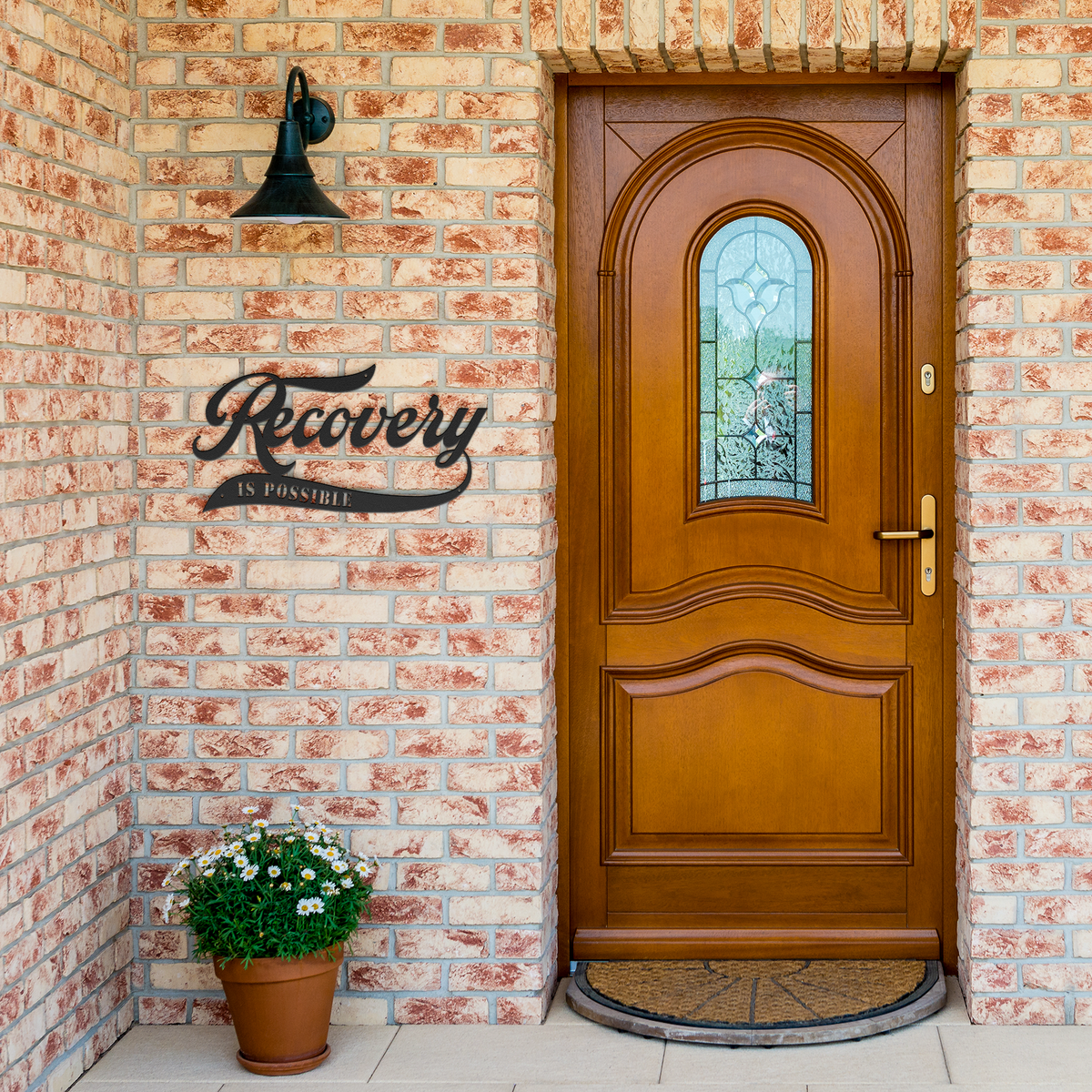 Recovery_Is_Possible_Die_Cut_Metal_Sign_Black_Brick_Entrance_Mockup.png