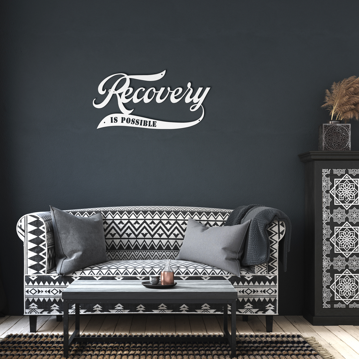 Recovery_Is_Possible_Die_Cut_Metal_Sign_White_Dark_Living_Room_Mockup.png