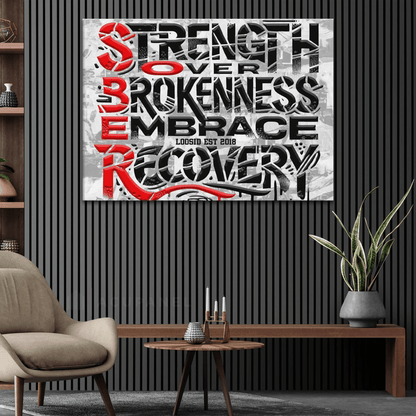 Loosid SOBER Strength Graffiti Canvas for Bold Recovery Decor Sobriety Art featuring the design