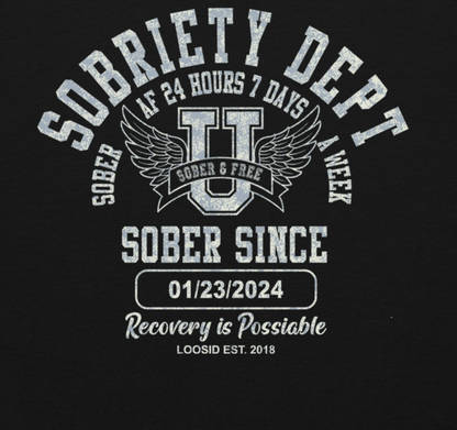 Sobriety Dept Zip Hoodie Front and Back Print Hoodie – Sober AF 24/7 with Custom Sobriety Date