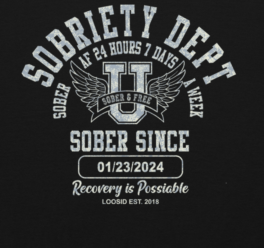 Sobriety Dept Zip Hoodie Front and Back Print Hoodie – Sober AF 24/7 with Custom Sobriety Date