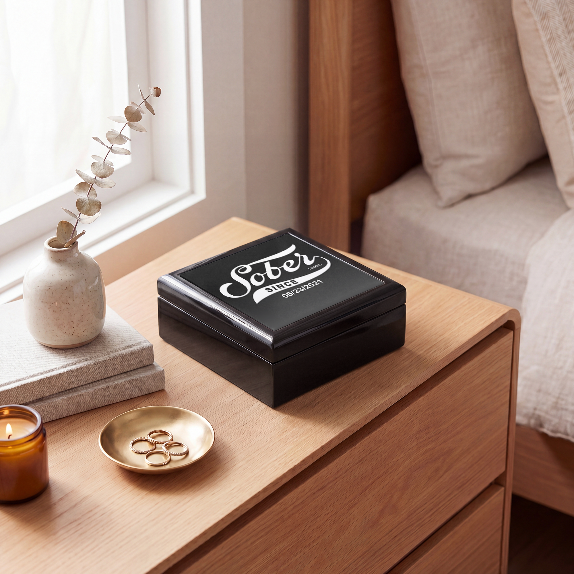 Loosid Sober Since Keepsake Box Sobriety Gift featuring the design