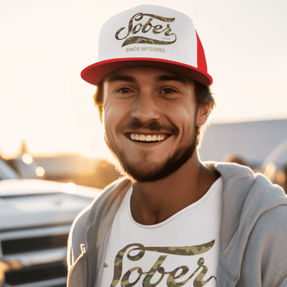 Sober Since Camo Trucker Hat w/Personalized Date