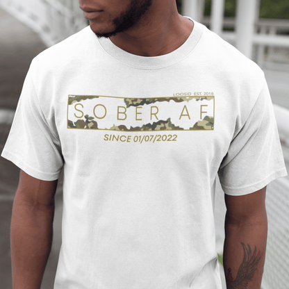 Sober T Shirt | Men’s Sober AF Camo Tee with Personalized Date