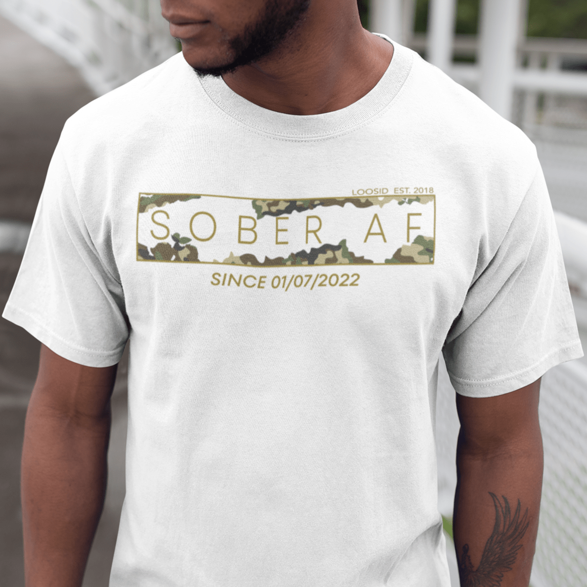 Sober T Shirt | Men’s Sober AF Camo Tee with Personalized Date