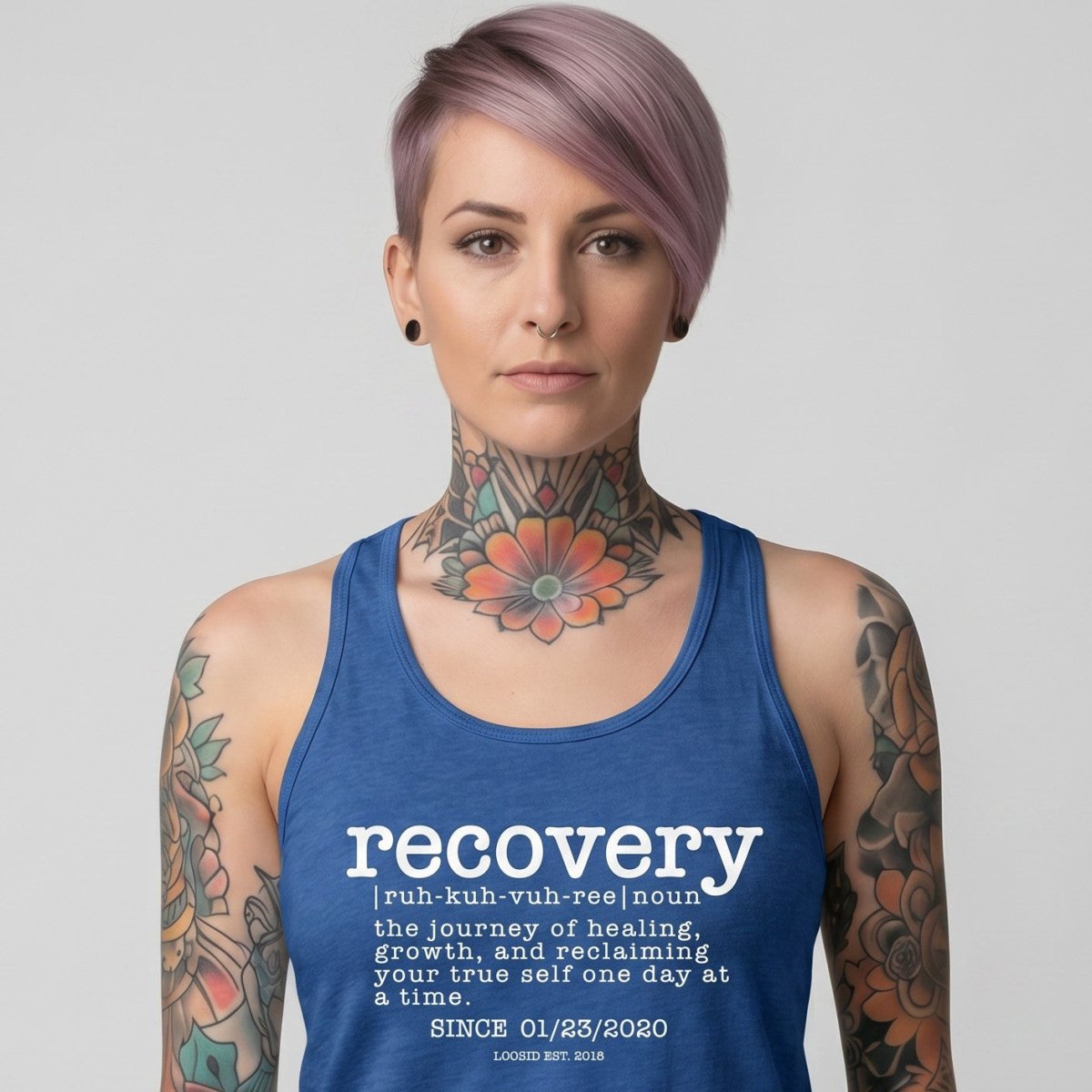 Recovery Definition Women's Racerback Tank with Custom Sobriety Date
