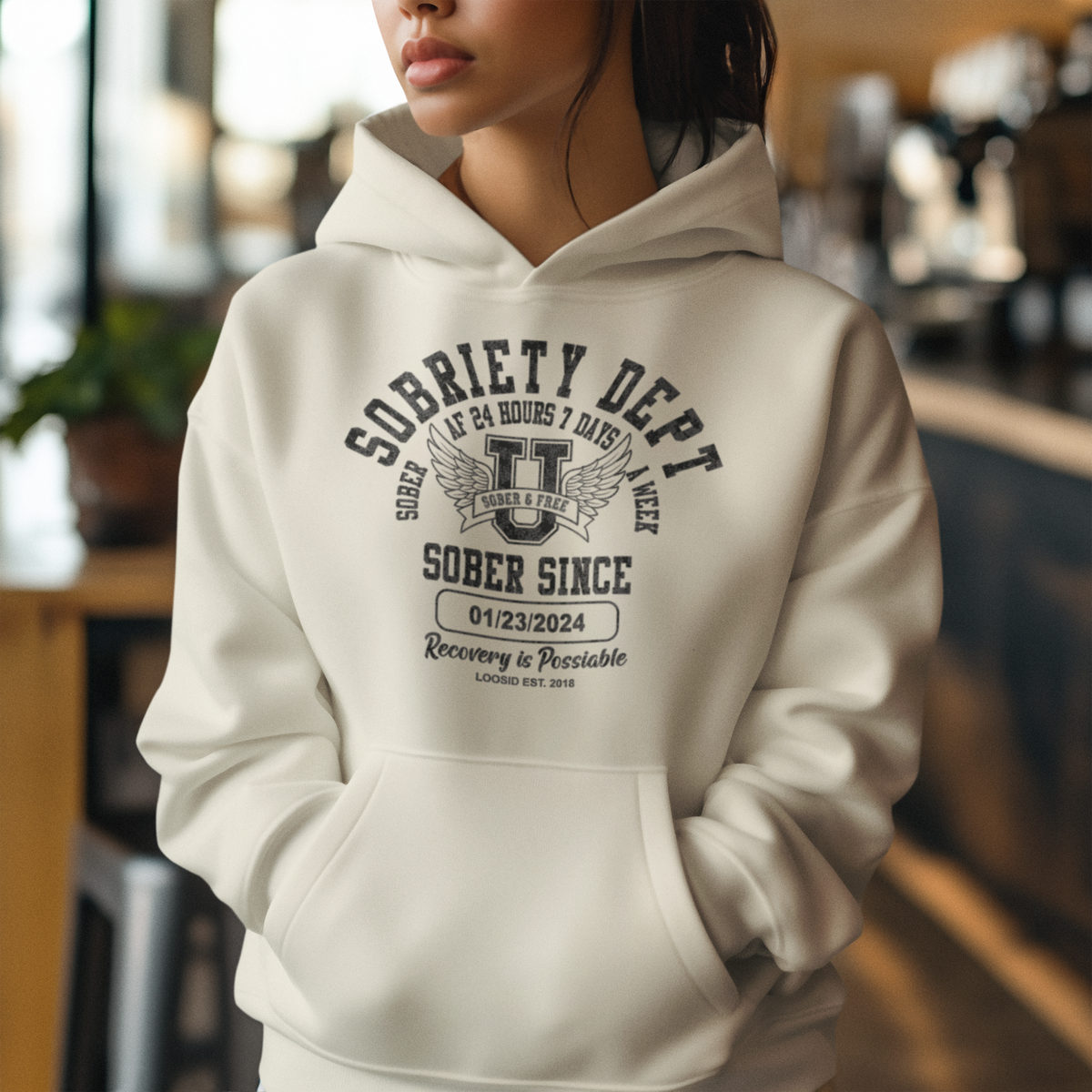 Sobriety Dept Hoodie – Sober AF 24/7 with Custom Sobriety Date