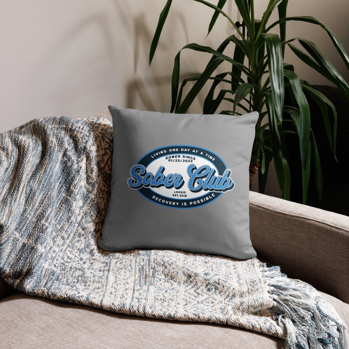 Loosid Sober Club Badge Sober Pillow featuring the design
