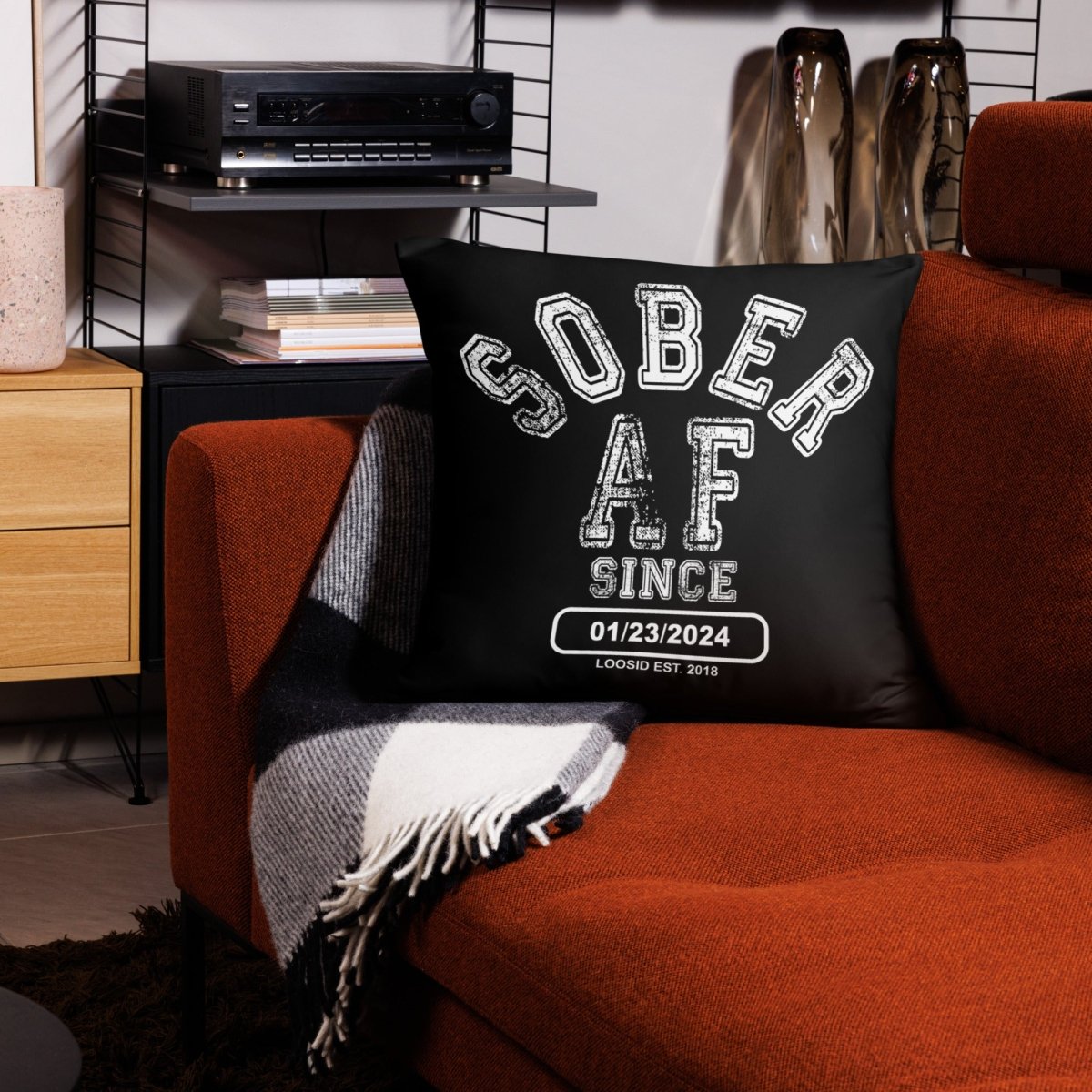 Sober AF Sober Pillow flat lay styled image (view 3)
