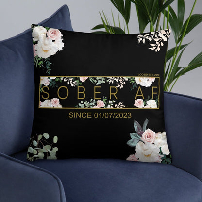 Sober AF Flower Pillow w/ Personalized Sobriety Date