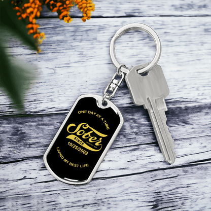 Sobriety Gift keychain with engraved sober date and sleek design