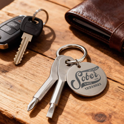 Sobriety Gift | Keychain | Personalized “Sober Since” Screwdriver Keychain with Custom Date