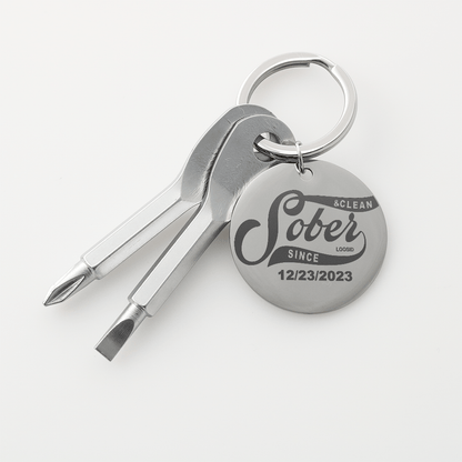 Sobriety Gift | Keychain | Personalized “Sober Since” Screwdriver Keychain with Custom Date