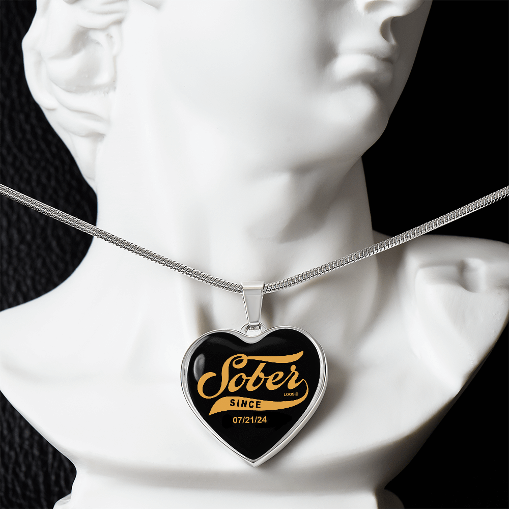 Sobriety Gift necklace on display with polished heart pendant design