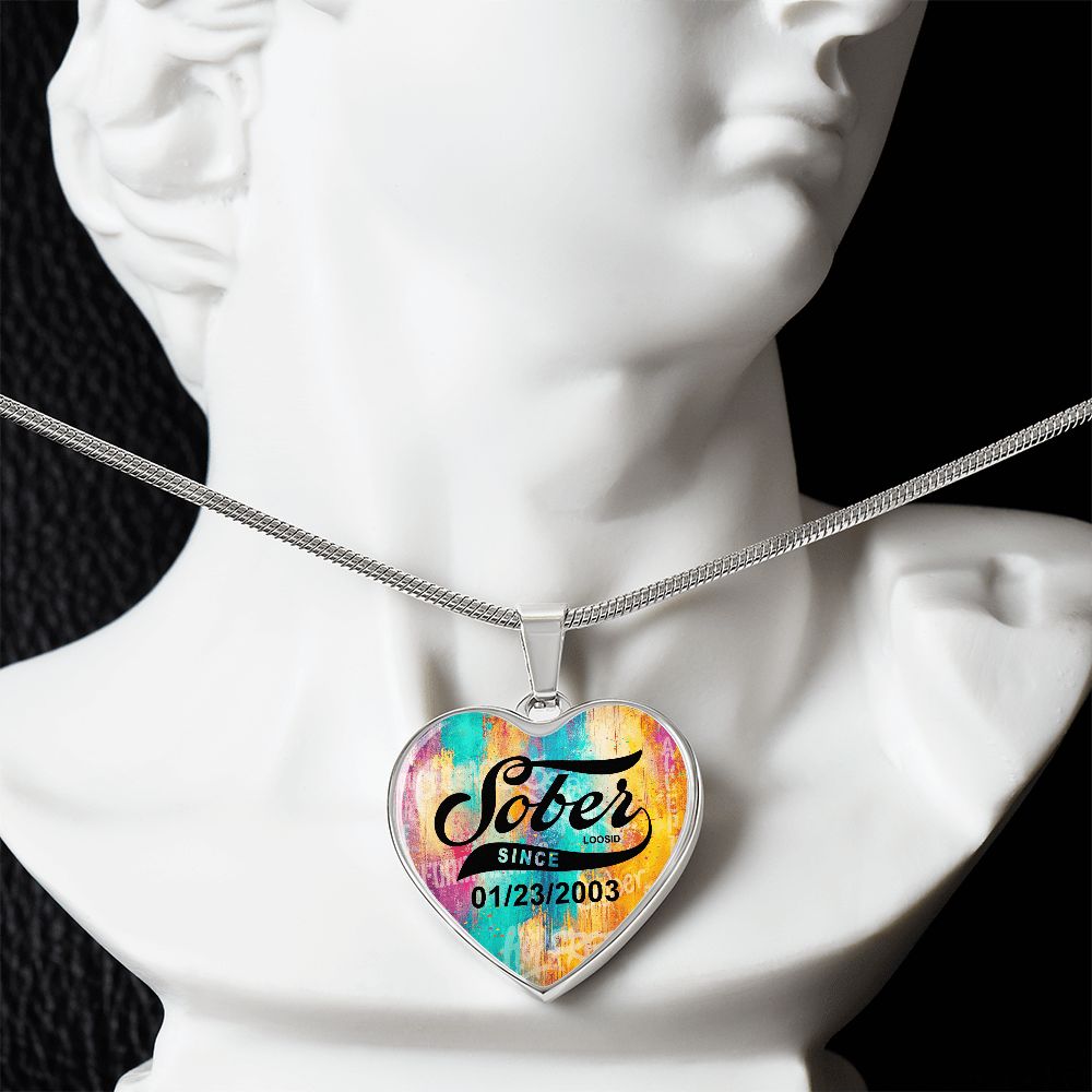 Sobriety Gift | Sober Since Heart Necklace with Personalized Date