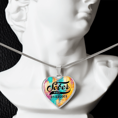 Sobriety Gift | Sober Since Heart Necklace with Personalized Date