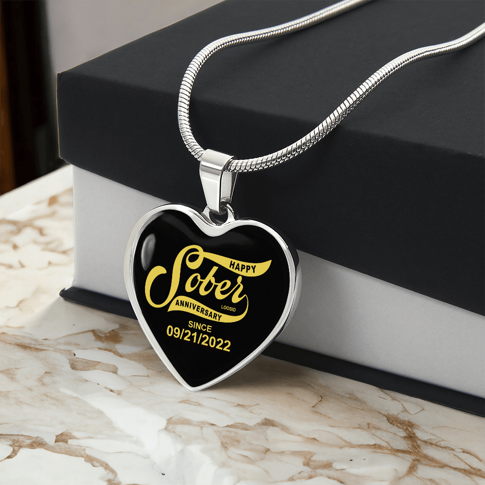 Happy Soberversary Gift   |   Sober   Since   Heart   Necklace   w/   Personalized   Sober   Date