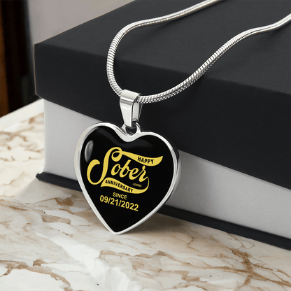 Happy Soberversary Gift   |   Sober   Since   Heart   Necklace   w/   Personalized   Sober   Date