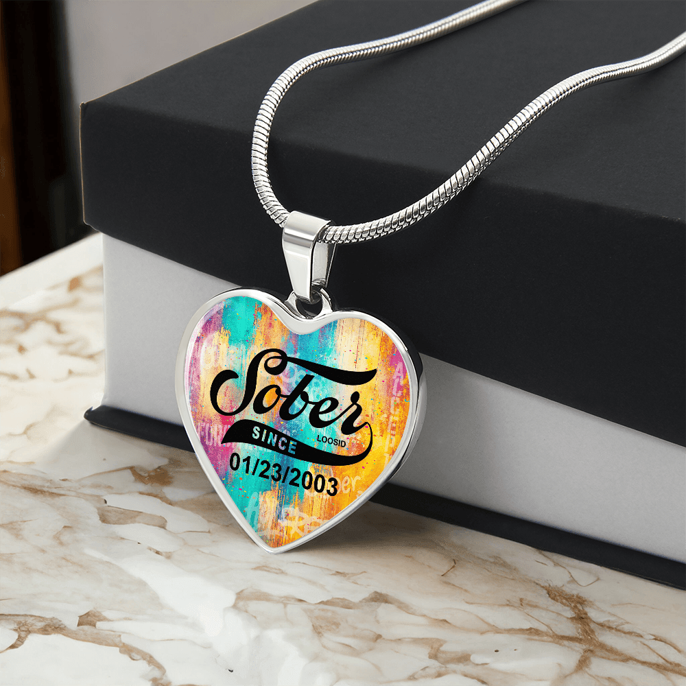 Sobriety Gift | Sober Since Heart Necklace with Personalized Date