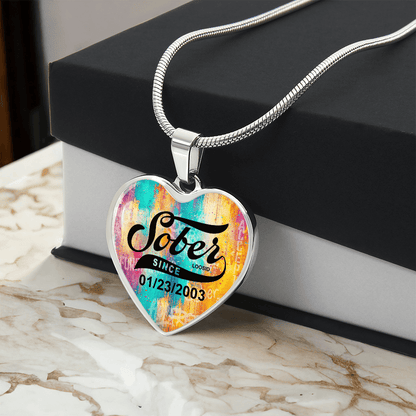 Sobriety Gift | Sober Since Heart Necklace with Personalized Date