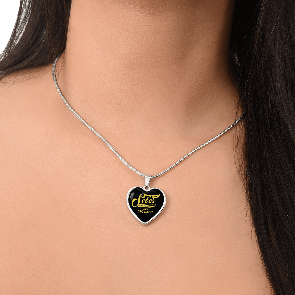Happy Soberversary Gift   |   Sober   Since   Heart   Necklace   w/   Personalized   Sober   Date