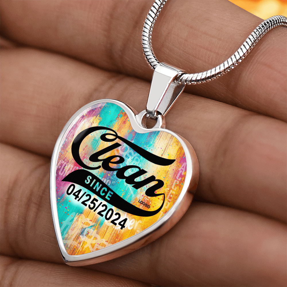 clean since necklace - sober jewelry - in hand