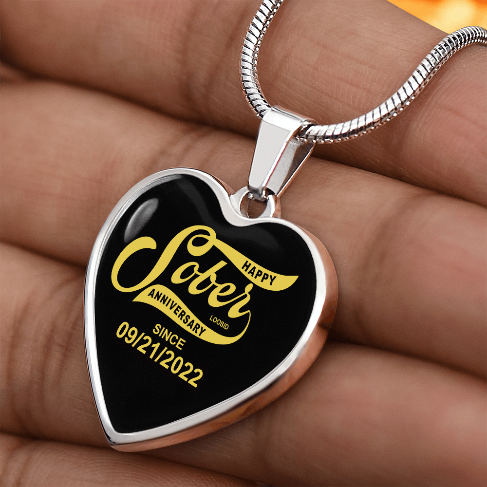 Happy Soberversary Gift   |   Sober   Since   Heart   Necklace   w/   Personalized   Sober   Date