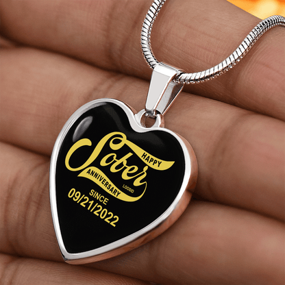 Happy Soberversary Gift   |   Sober   Since   Heart   Necklace   w/   Personalized   Sober   Date