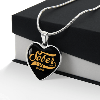 Elegant Sobriety Gift featuring custom Sober Since heart pendant